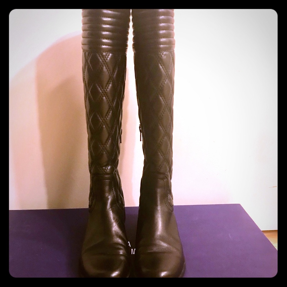 Stuart Weitzman black quilted nappa leather boots